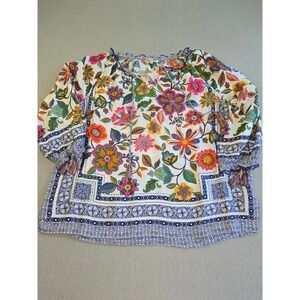 John Mark Blouse Womens Large Multicolor Floral Embroidered Tassel Peasant Top